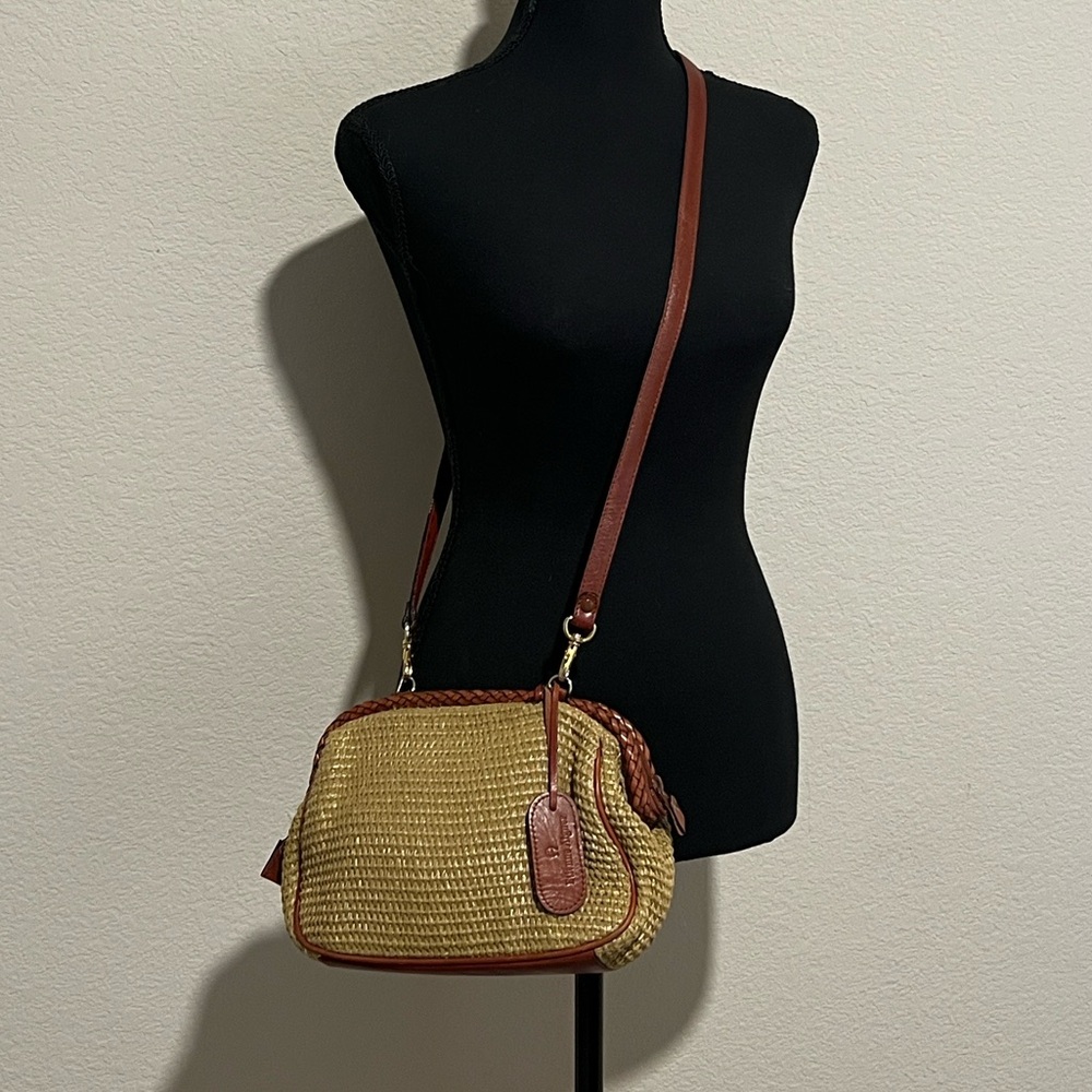 Vintage Etienne Aigner Straw & Leather Crossbody Bag | Woven Rattan Satchel
